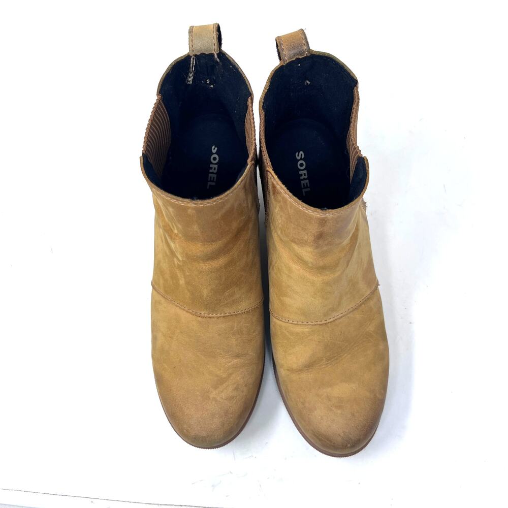 Sorel Joan of Arctic Wedge II Womens 9 Chelsea Boot Tan Leather Hidden Heel - Picture 7 of 9
